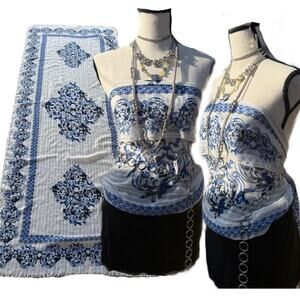 Versatile Blue & White Dana Buchman Scarf – Wear It Your Way!